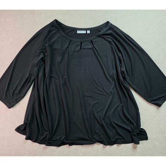 Susan Graver Liquid Knit Keyhole Top Sz 3X Black 3/4 Sleeve Office Stretch QVC - Picture 1 of 11